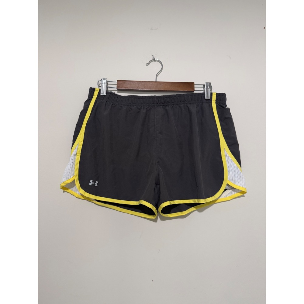 Under Armour HeatGear Womens Running Shorts Grey Yellow Mesh 3" Inseam Large NEW